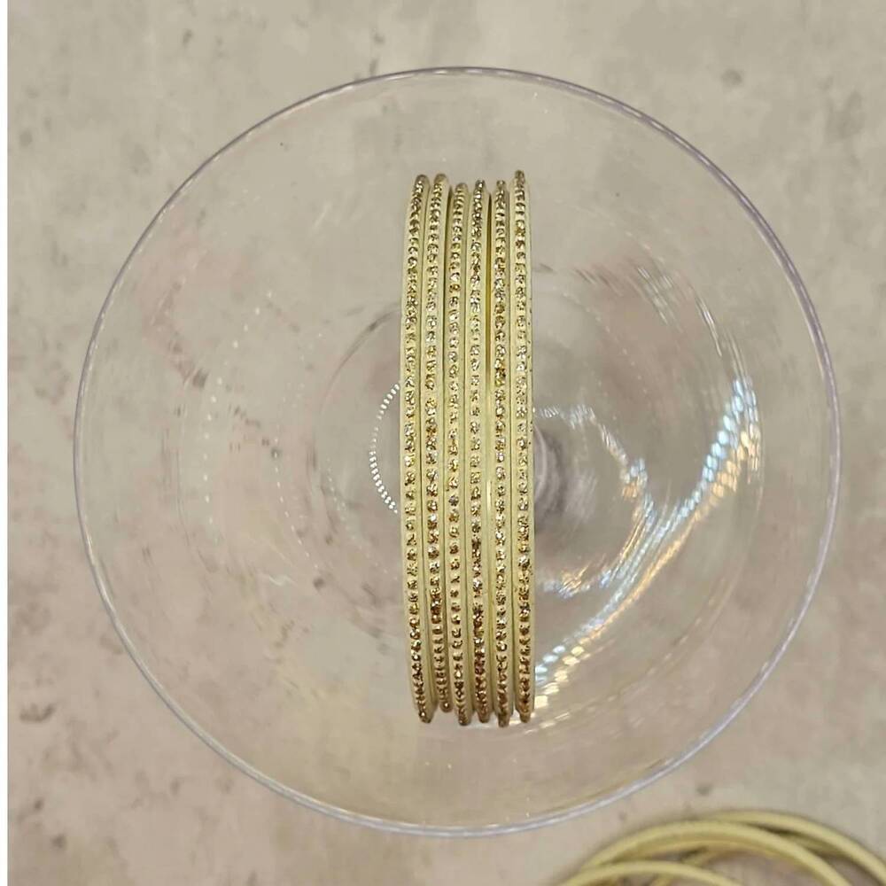 NEW ERIK & MIKE women's glitter thin metal bangle set of 6 bracelets in gold
